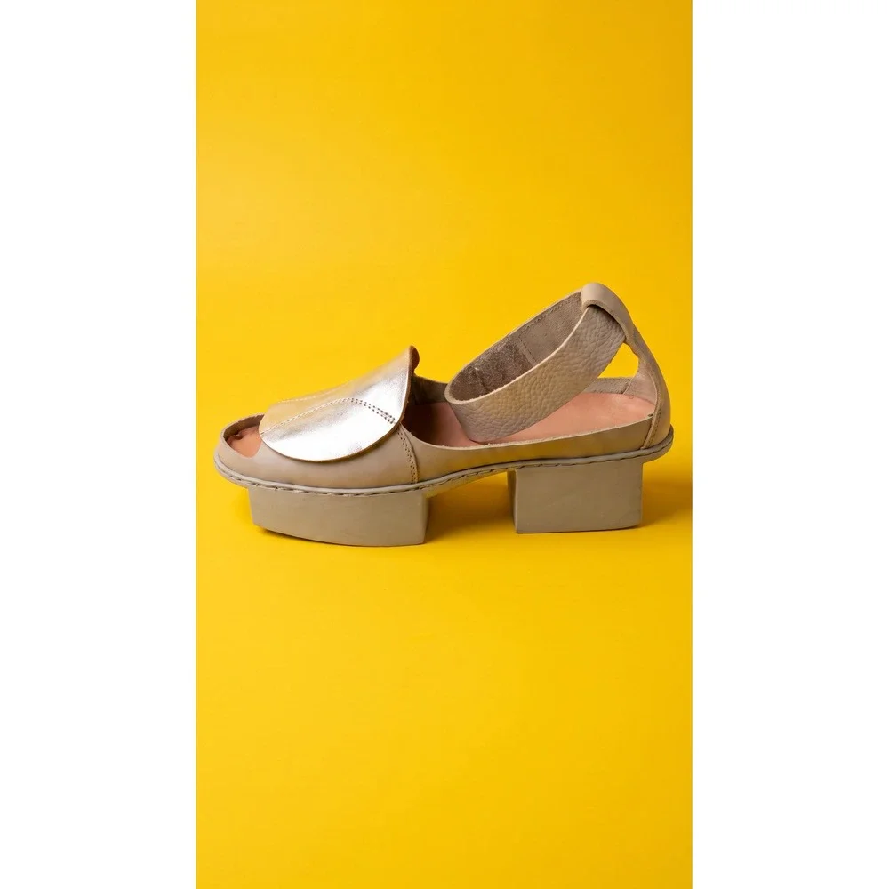 Trippen Fractal Silver Laminated Leather Platform Sandals - Size 38